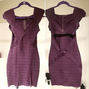 Plum purple Guess bandage dress with cut out back